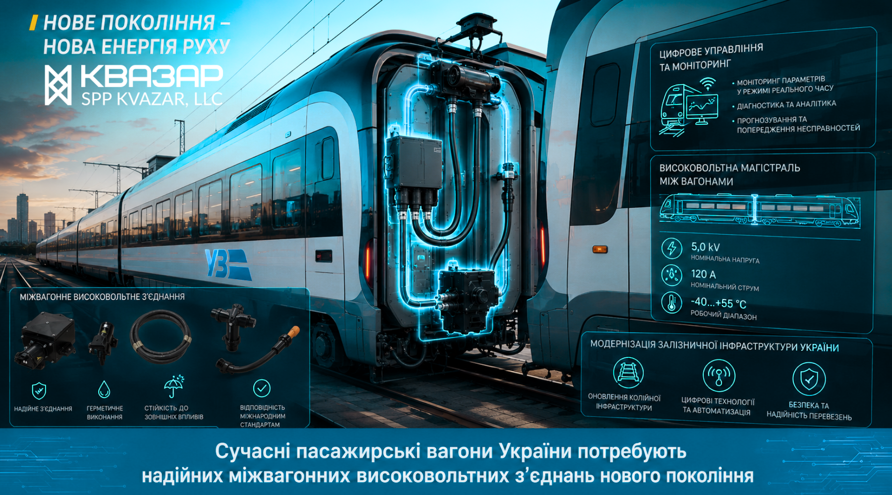 Сучасний пасажирський вагон із системою міжвагонного високовольтного з’єднання