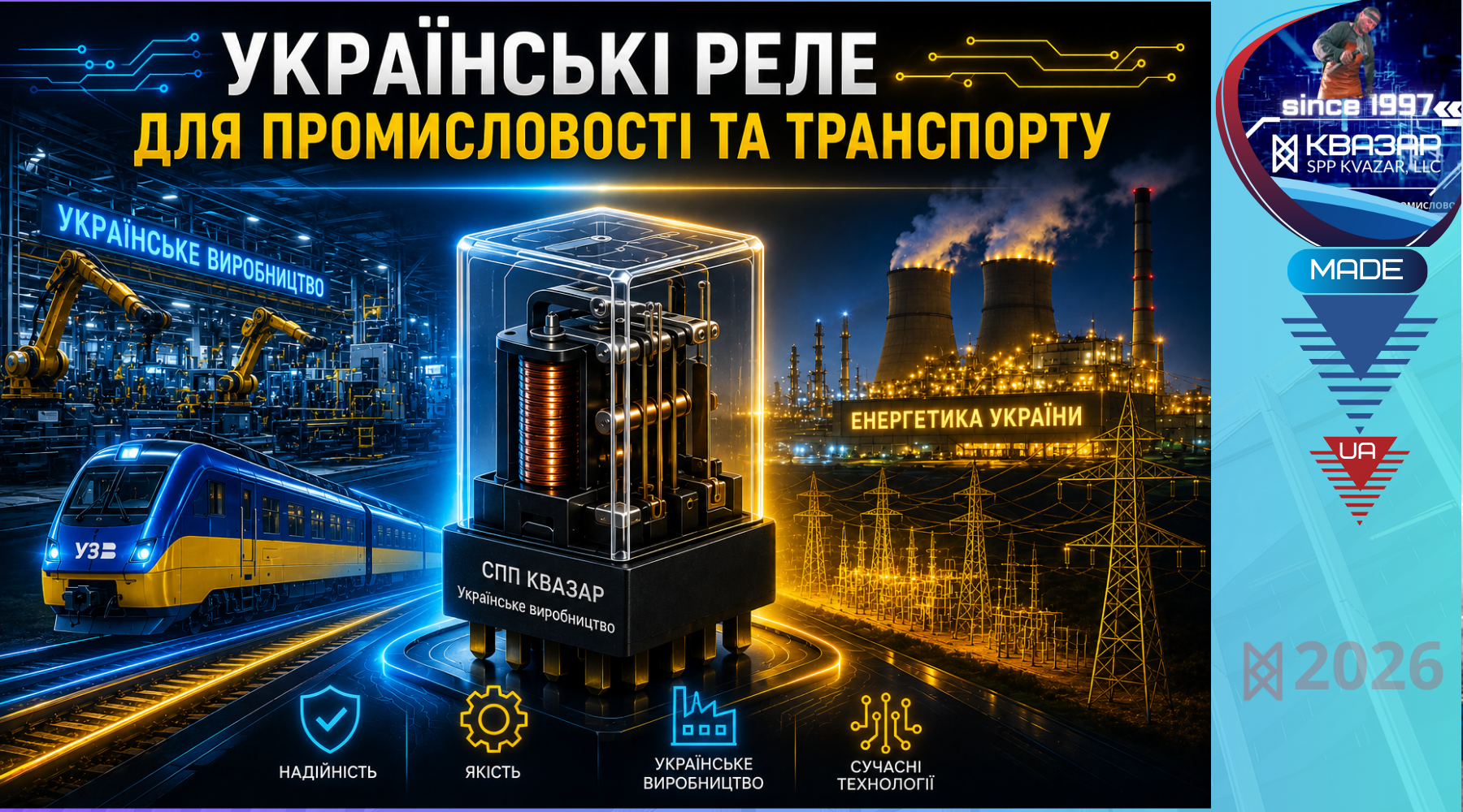 Проміжні реле СВП КВАЗАР для залізничного транспорту, енергетики та промисловості України