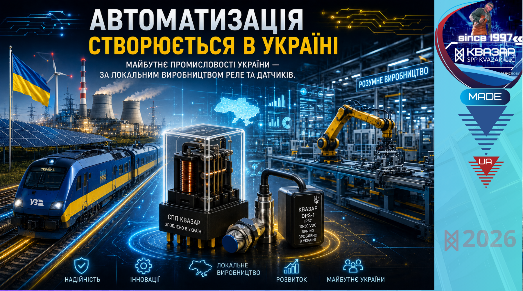 Сучасні системи автоматизації СВП КВАЗАР з проміжними реле та датчиками українського виробництва.