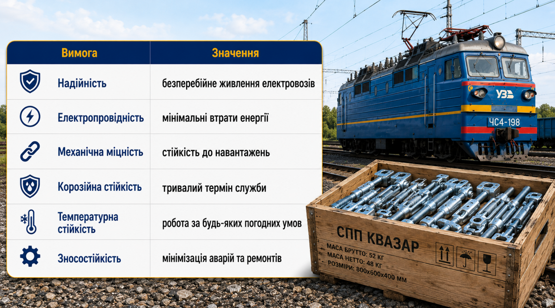 Вимоги до елементів контактної мережі СВП КВАЗАР