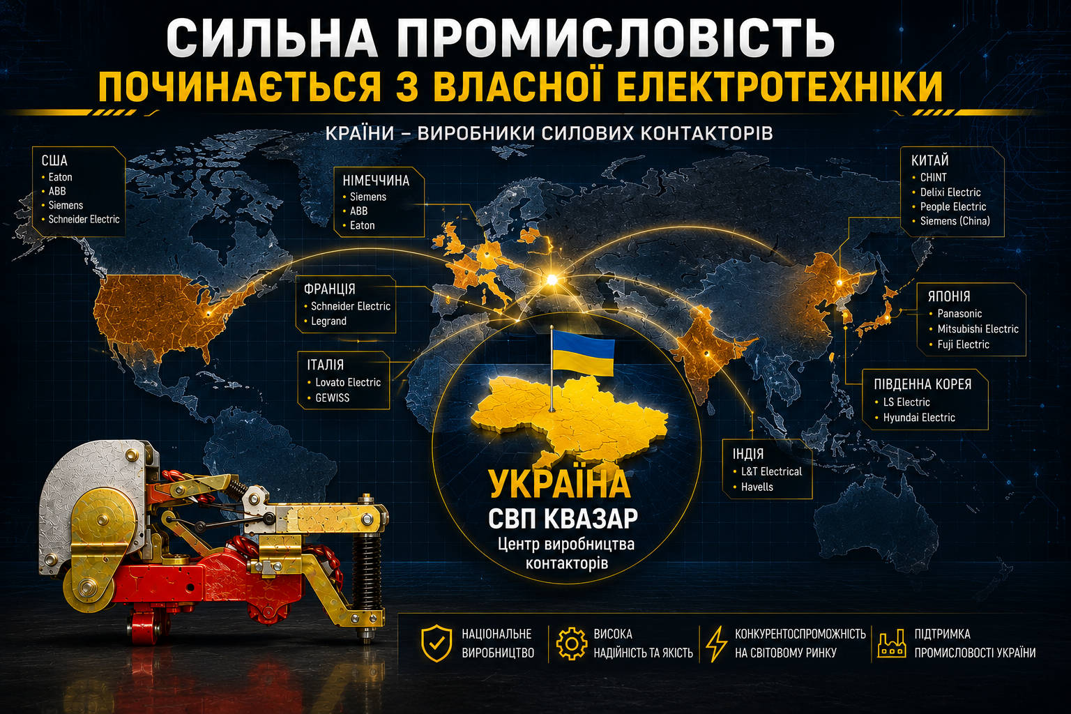 Світові виробники контакторів та українське виробництво СВП КВАЗАР