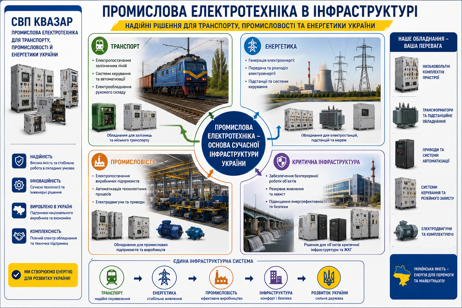 СВП КВАЗАР та промислова електротехніка для транспорту, промисловості й енергетики України