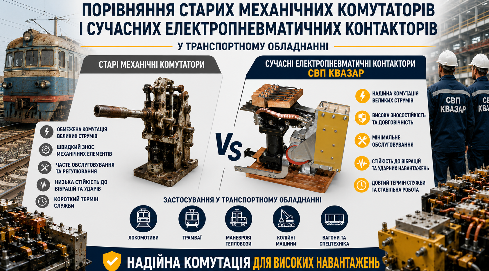 Переваги електропневматичних контакторів для транспорту (аналітика СВП КВАЗАР)