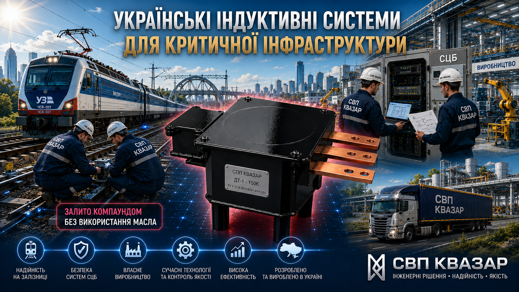 Українські індуктивні системи СВП КВАЗАР - дросель-трансформатори залиті компаундом, без використання масла, для критичної інфраструктури