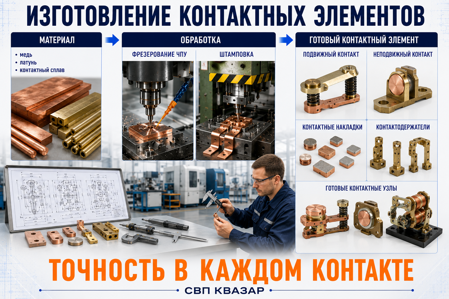 Изготовление контактных элементов для электротехнического оборудования на металлообрабатывающем комплексе СПП КВАЗАР