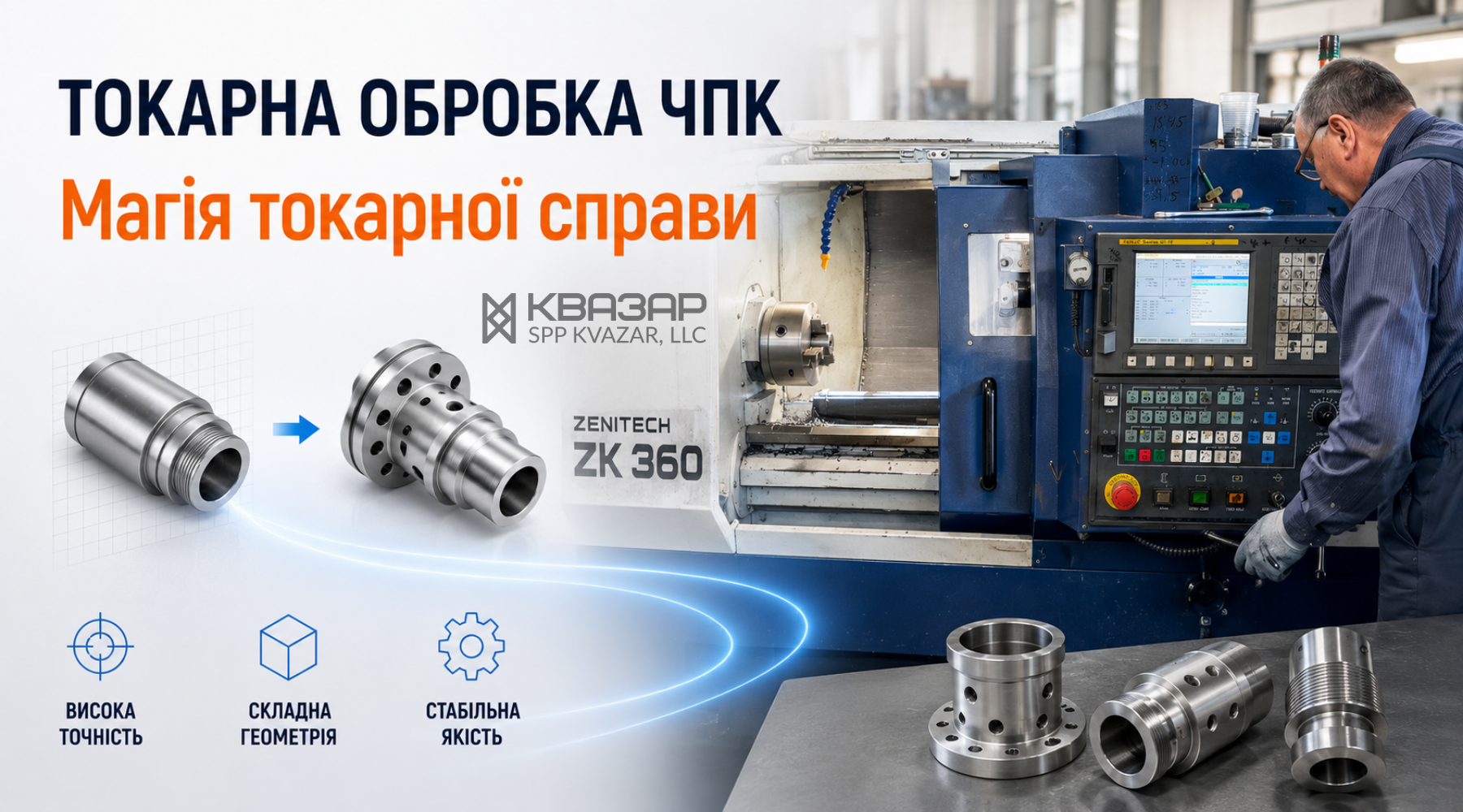 Токарні роботи на верстатах ЧПК СВП КВАЗАР під замовлення