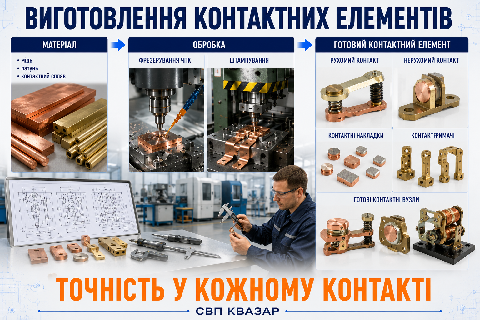 Виготовлення контактних елементів для електротехнічного обладнання на металообробному комплексі СВП КВАЗАР