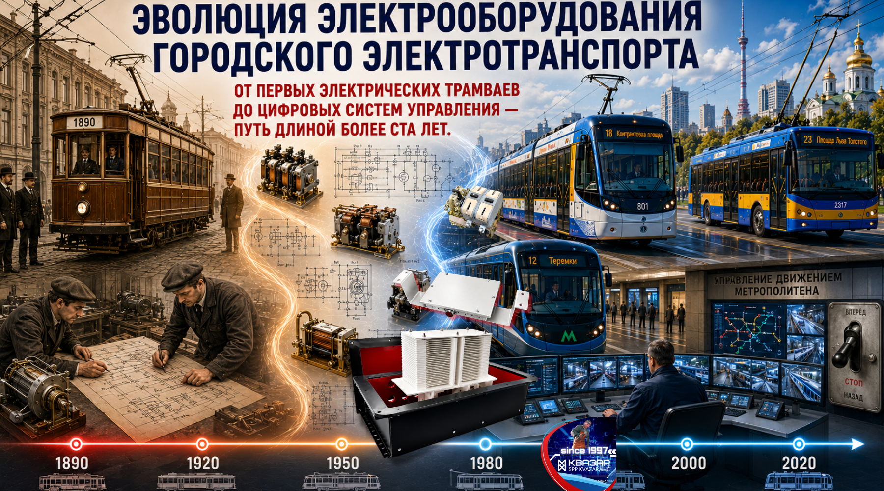 Эволюция электрооборудования городского электротранспорта от первых электрических трамваев до современных цифровых систем управления трамваев, троллейбусов и метро - аналитика СПП КВАЗАР