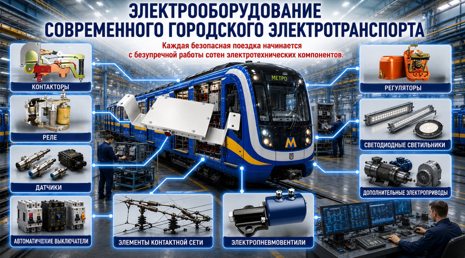 Современное электрооборудование вагона метро с контактами, реле, датчиками, регуляторами, автоматическими выключателями и светодиодным освещением - аналитика СПП КВАЗАР