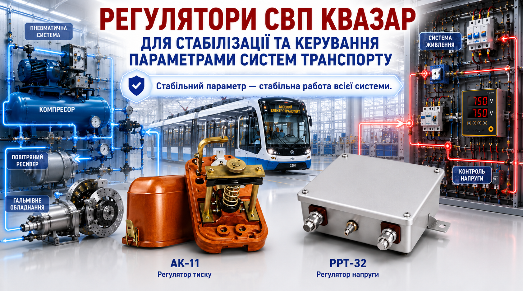 Регулятор тиску АК-11 і регулятор напруги РРТ-32 виробництва СВП КВАЗАР для транспортних та електротехнічних систем