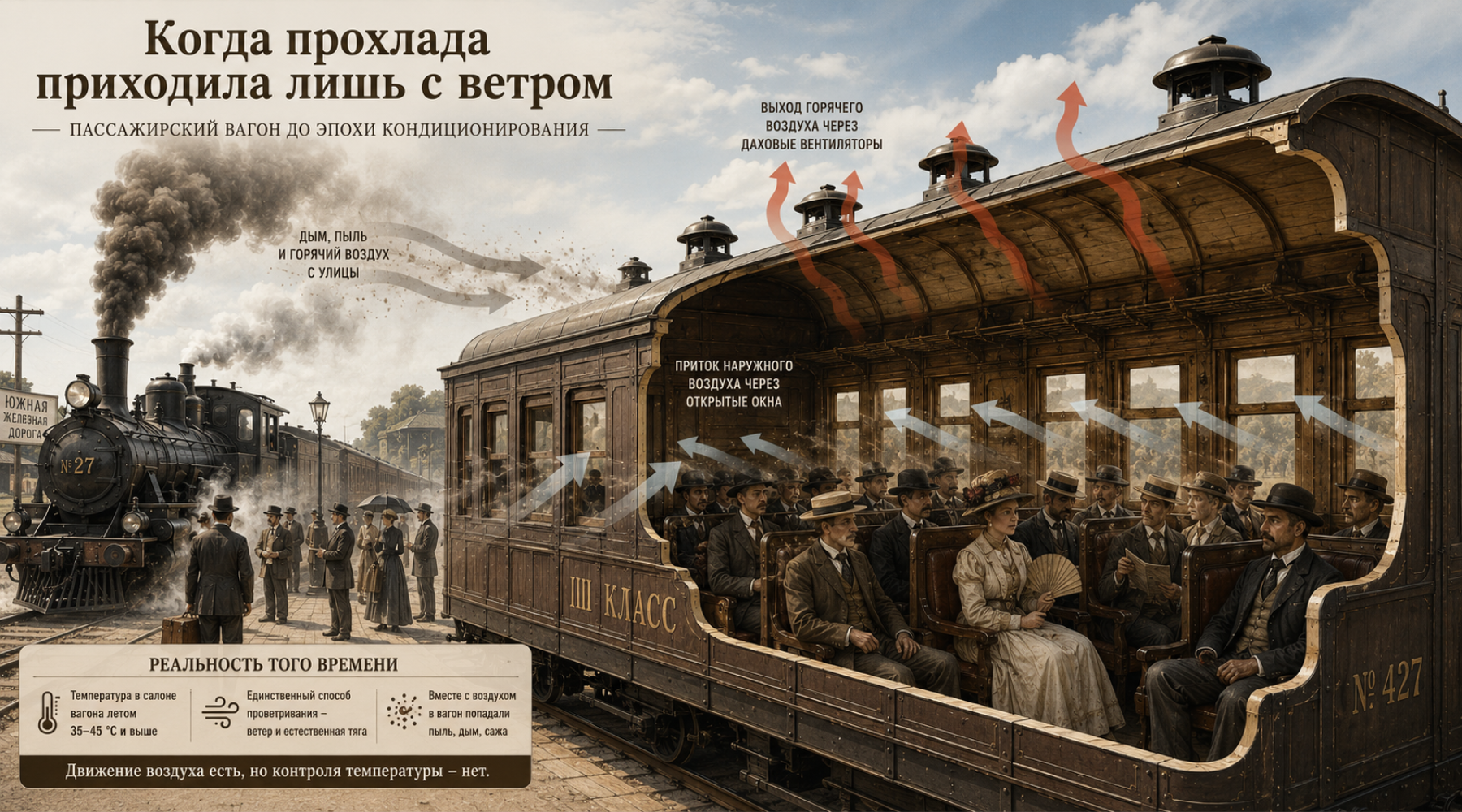 История вентиляции пассажирских вагонов до появления железнодорожных кондиционеров — аналитика СПП КВАЗАР
