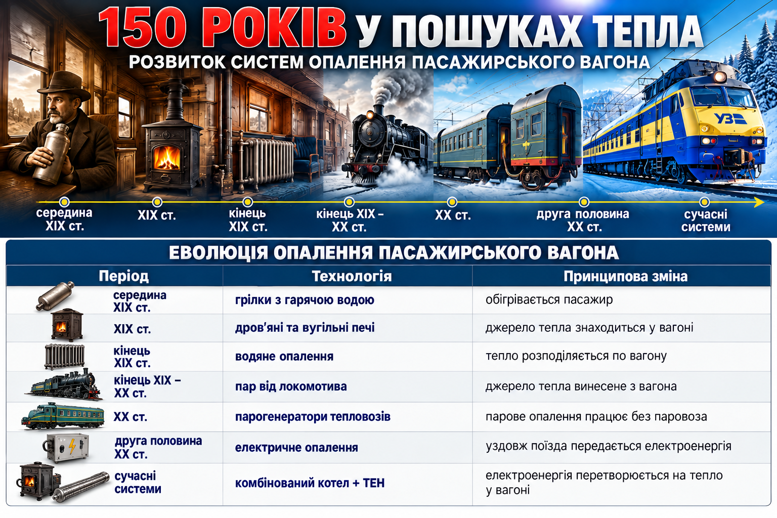 Основні етапи розвитку систем опалення пасажирських вагонів - аналітика СВП КВАЗАР