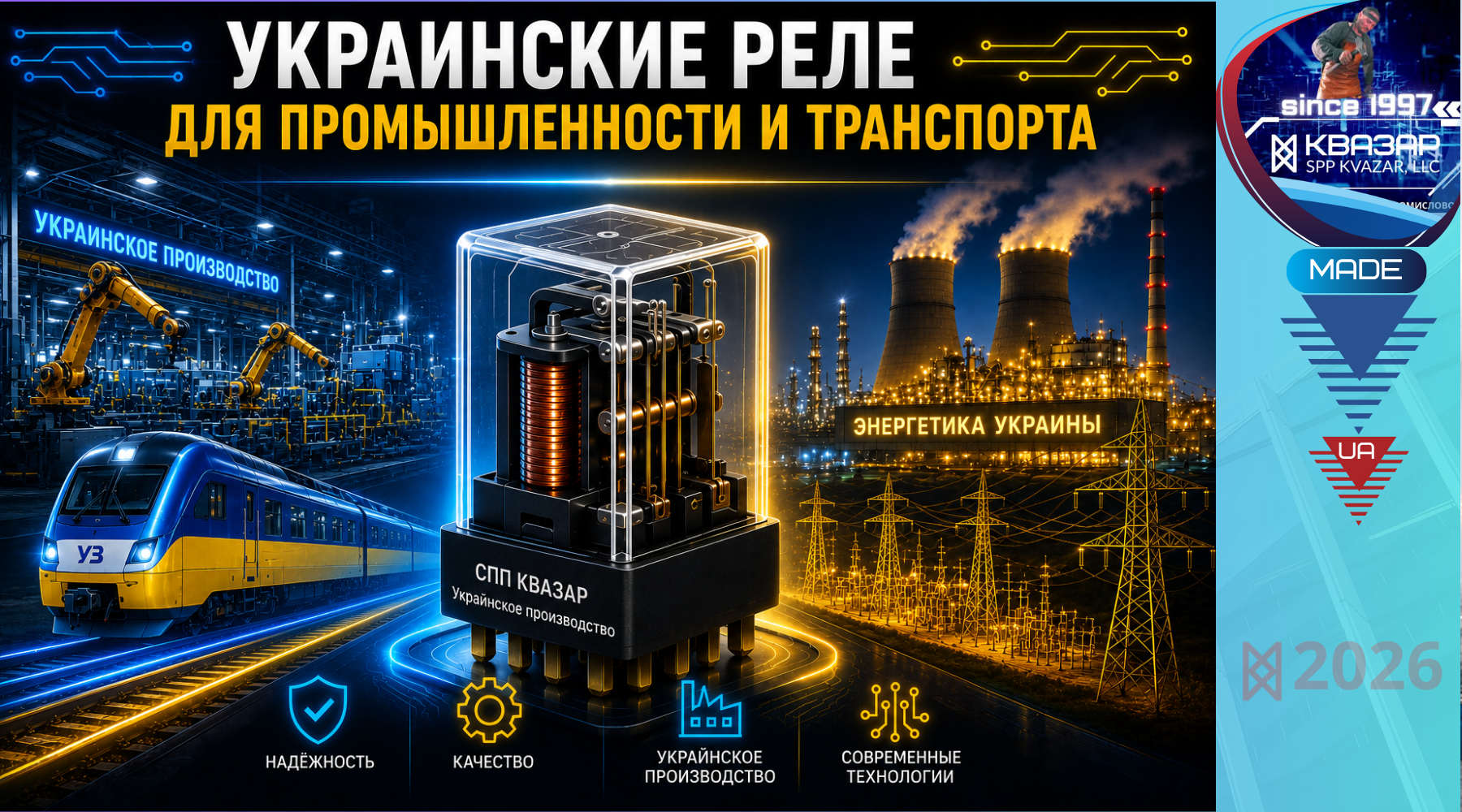 Промежуточные реле СПП КВАЗАР для железнодорожного транспорта, энергетики и промышленности Украины