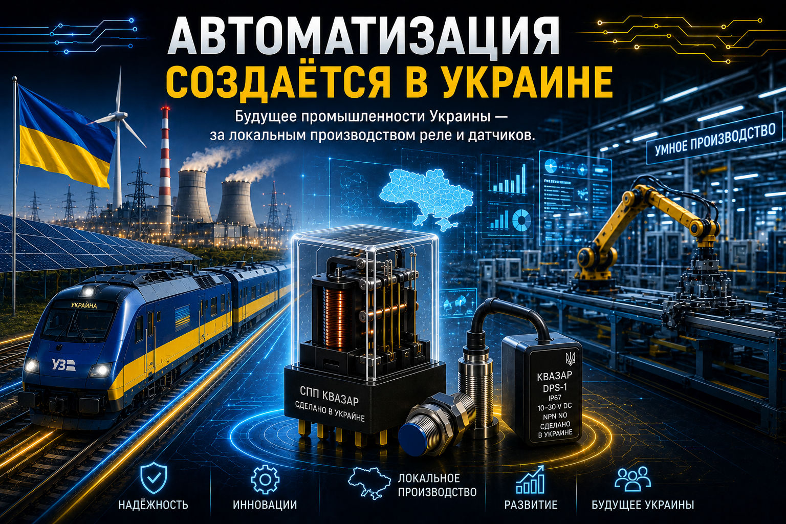 Современные системы автоматизации СПП КВАЗАР с промежуточными реле и датчиками украинского производства.