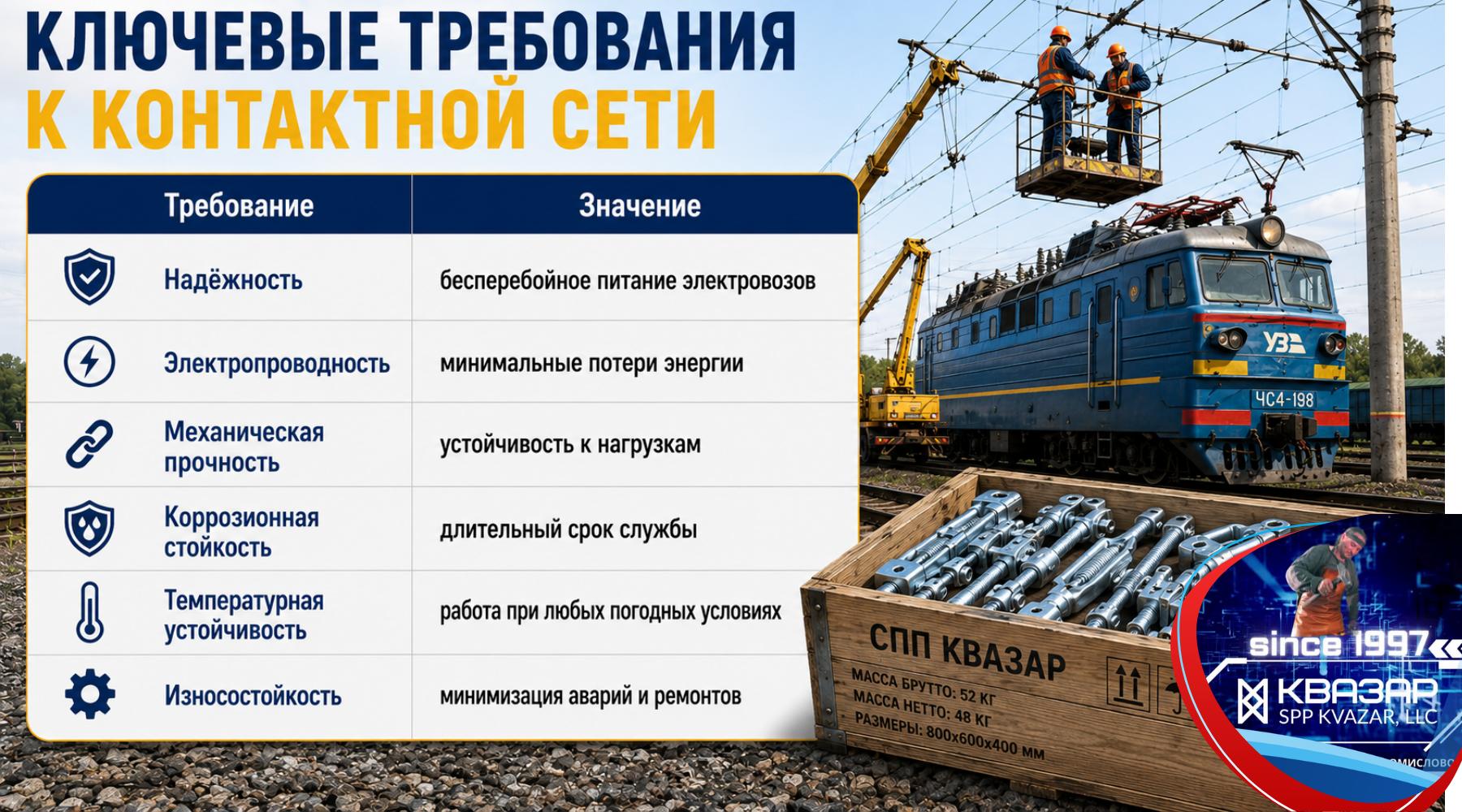 таблица ключевых требований к деталям контактной сети железной дороги
