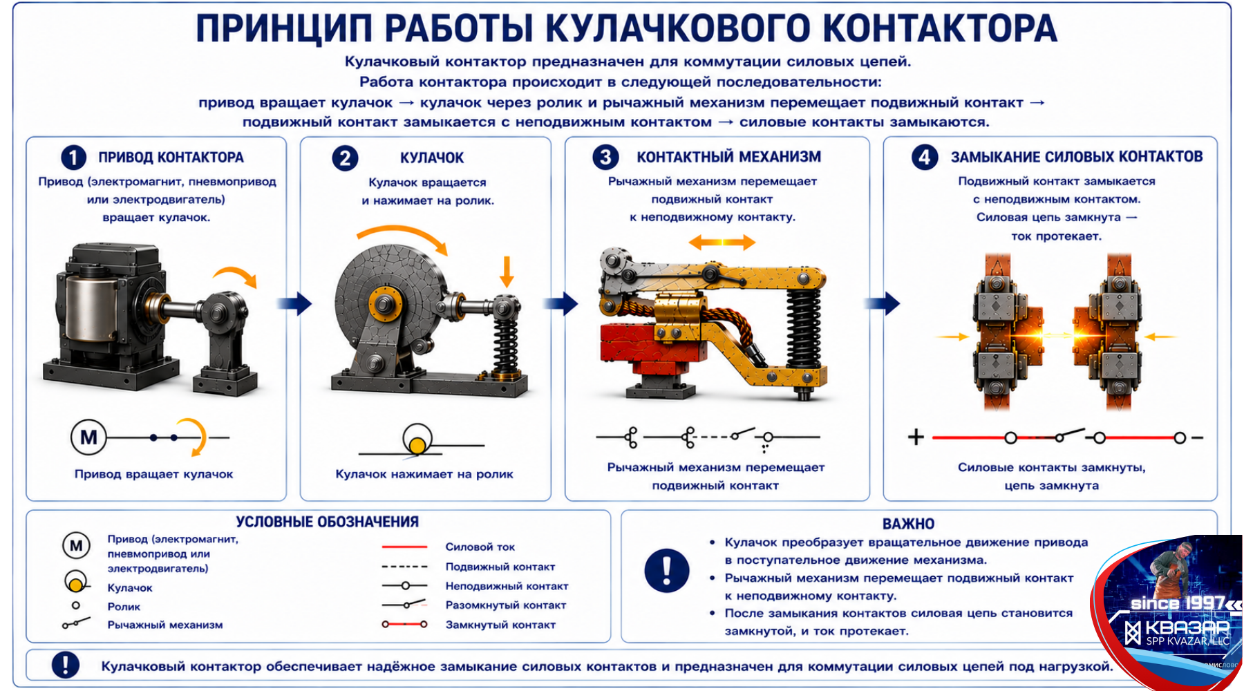 Рисунок: принцип работы кулачкового контактора (аналитика СПП КВАЗАР)