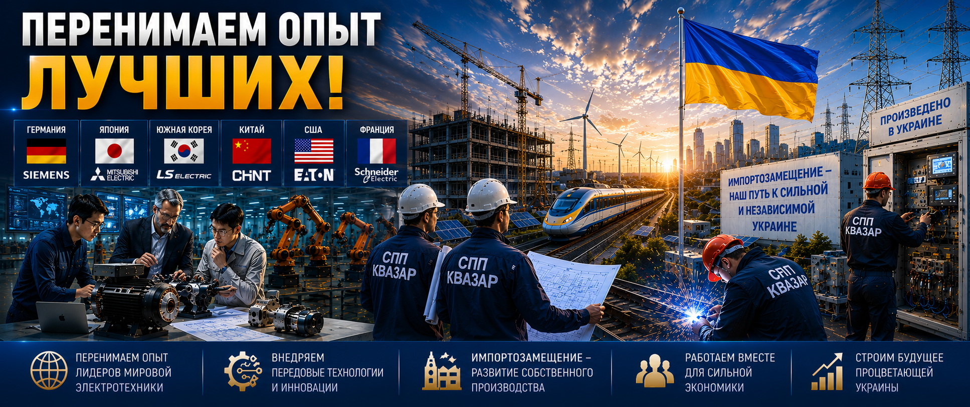 СПП КВАЗАР стремиться перенять опыт и методики ведущих мировых производителей электротехники (импортозамещение, собственное производство - основа мощной экономики Украины)